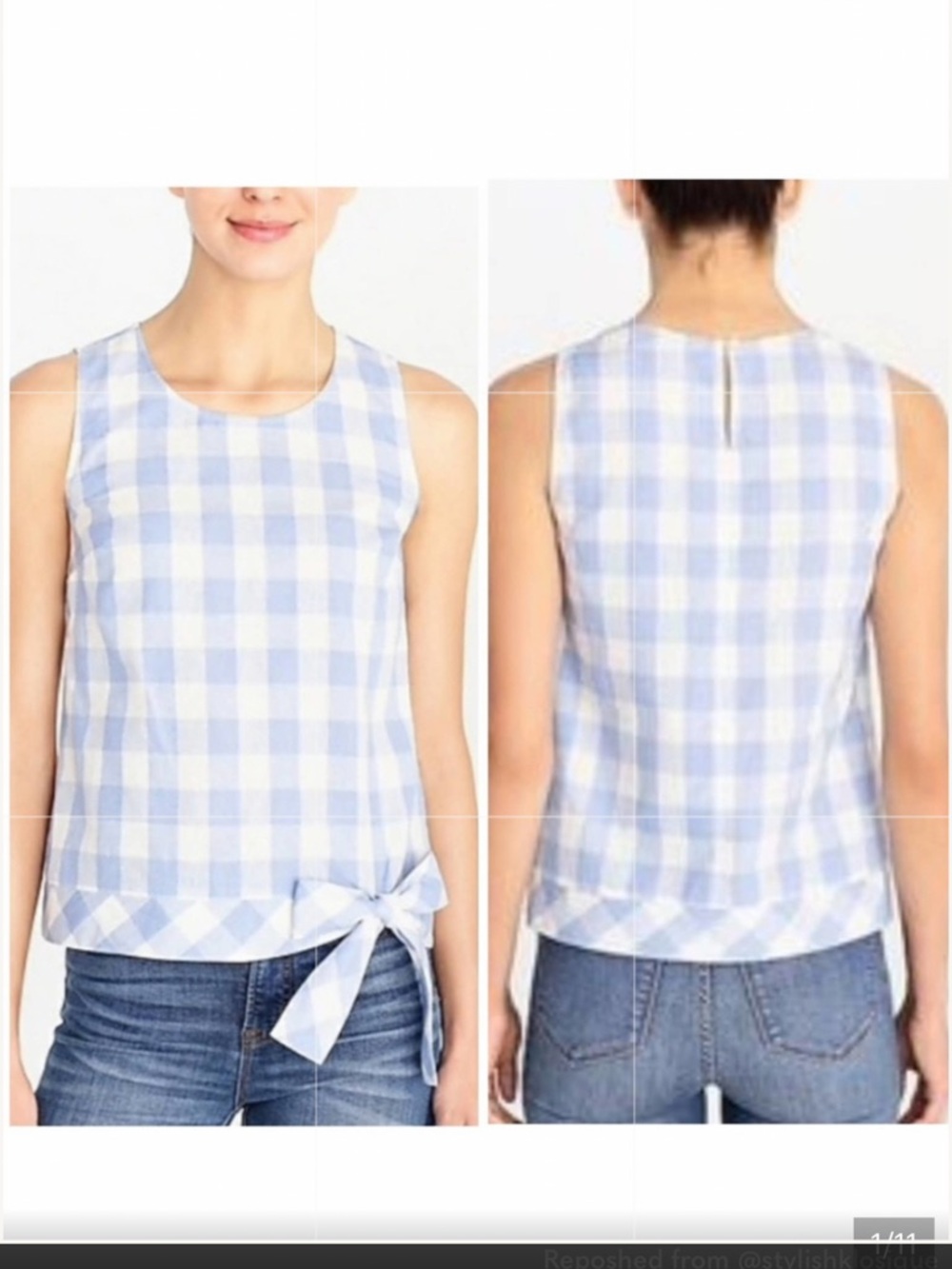 J. Crew Factory Blue & White Gingham‎ Sleeveless Linen Blend Blouse Size 2